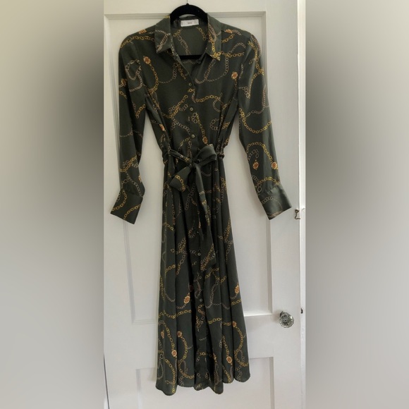 Mango Green Chain Print Midi Shirt Dress size 2 - Picture 6 of 10